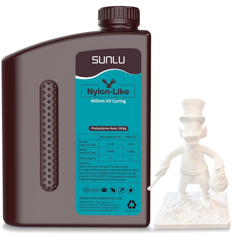 Sunlu 3D Printer Resin 2KG, Strong Durable Nylon Like 3D Resin for LCD DLP SLA Resin 3D Printers,395-405nm UV Light Curing 3D Printing Liquid Photopolymer Resin,Good for Functional Parts, 2000g, White - Image 1